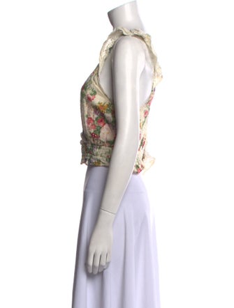 LoveShackFancy Floral Print V-Neck Crop Top