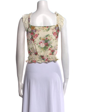 LoveShackFancy Floral Print V-Neck Crop Top