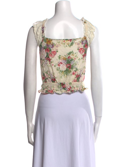 LoveShackFancy Floral Print V-Neck Crop Top
