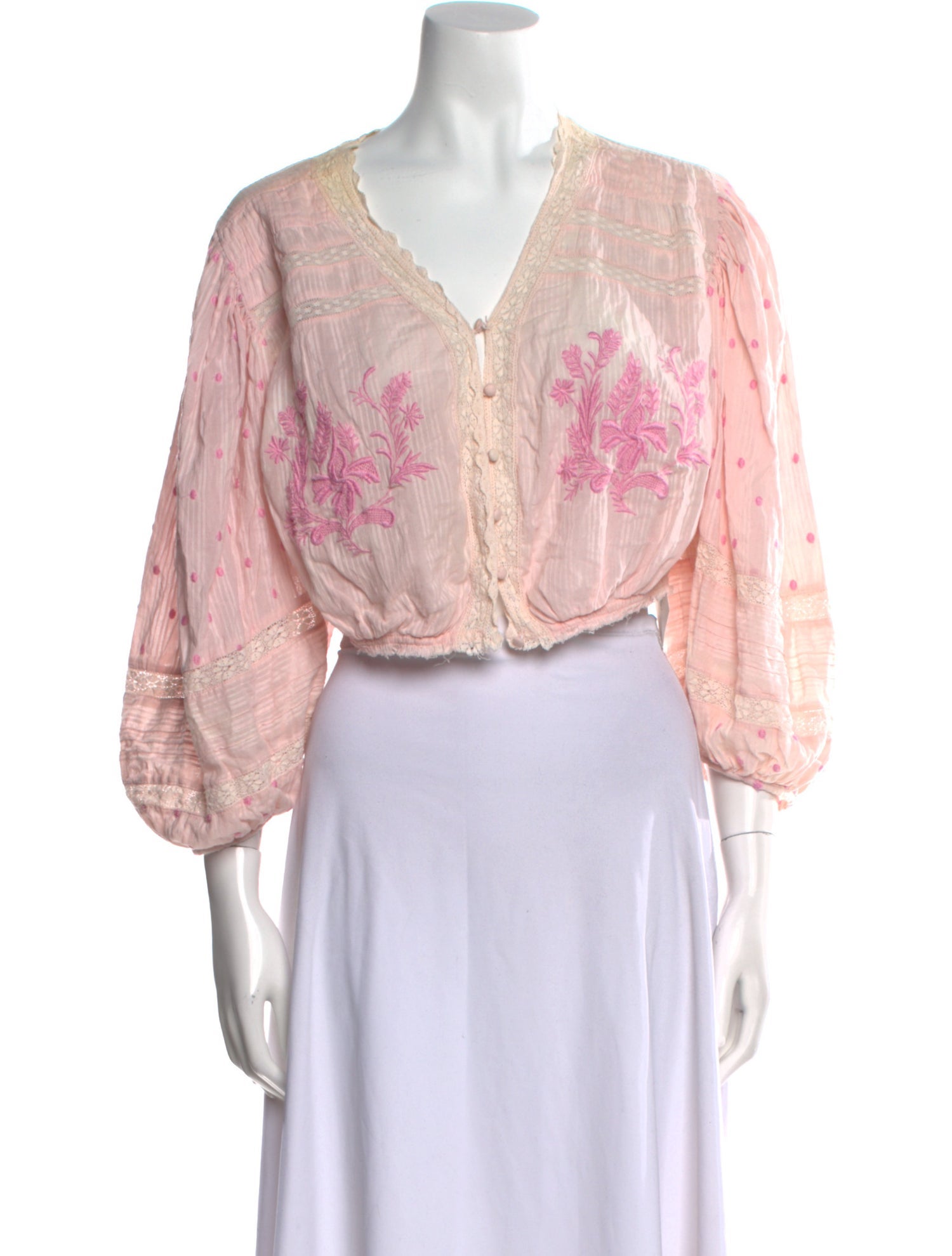 LoveShackFancy Floral Print V-Neck Crop Top