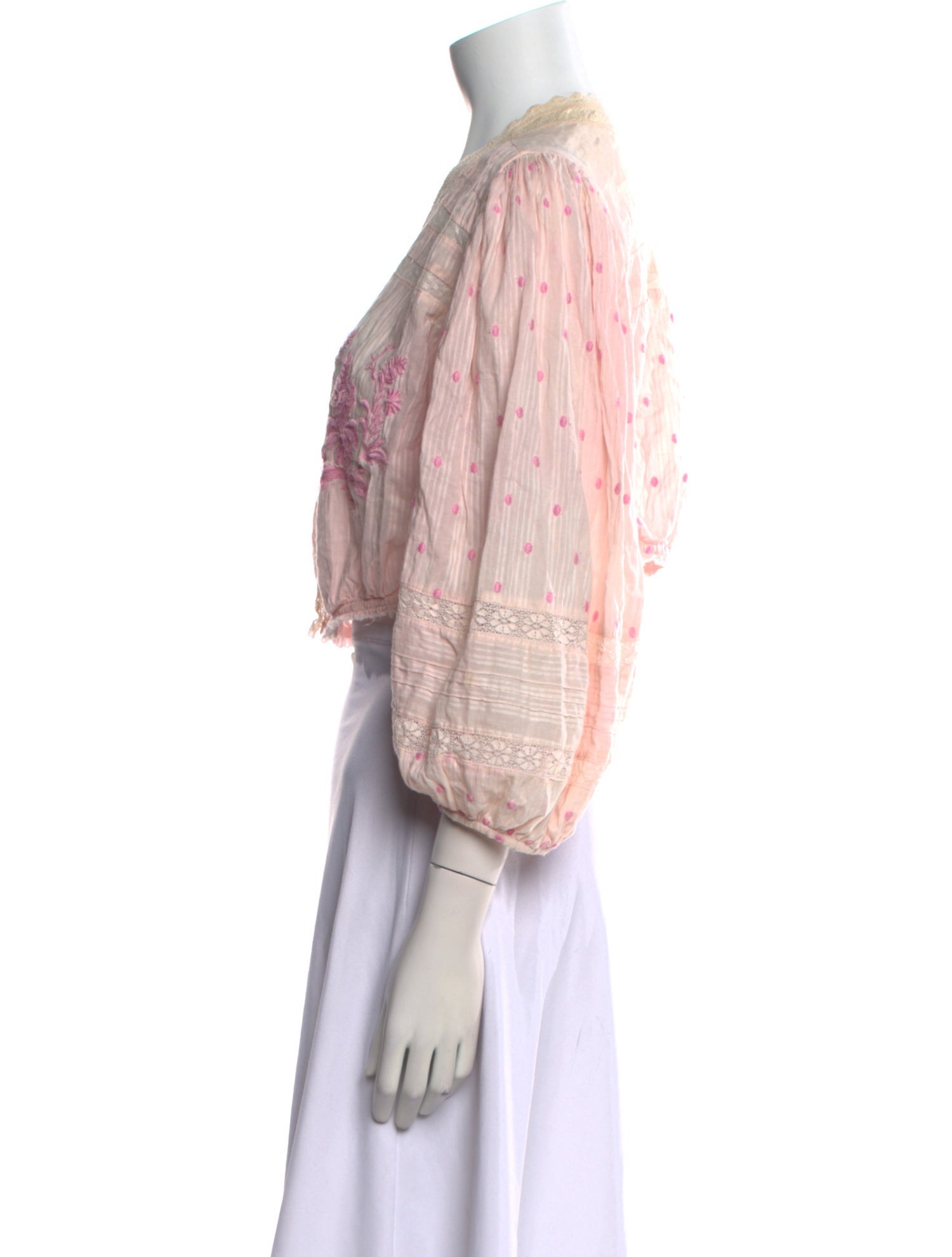 LoveShackFancy Floral Print V-Neck Crop Top