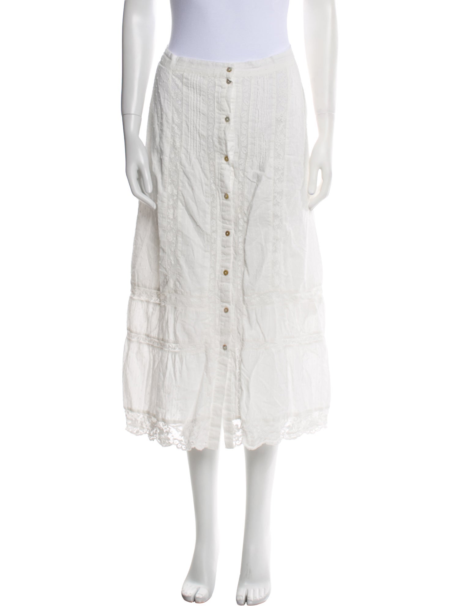 LoveShackFancy Embroidered Accent Midi Length Skirt