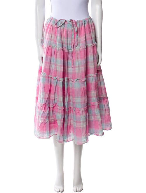 LoveShackFancy Plaid Print Midi Length Skirt