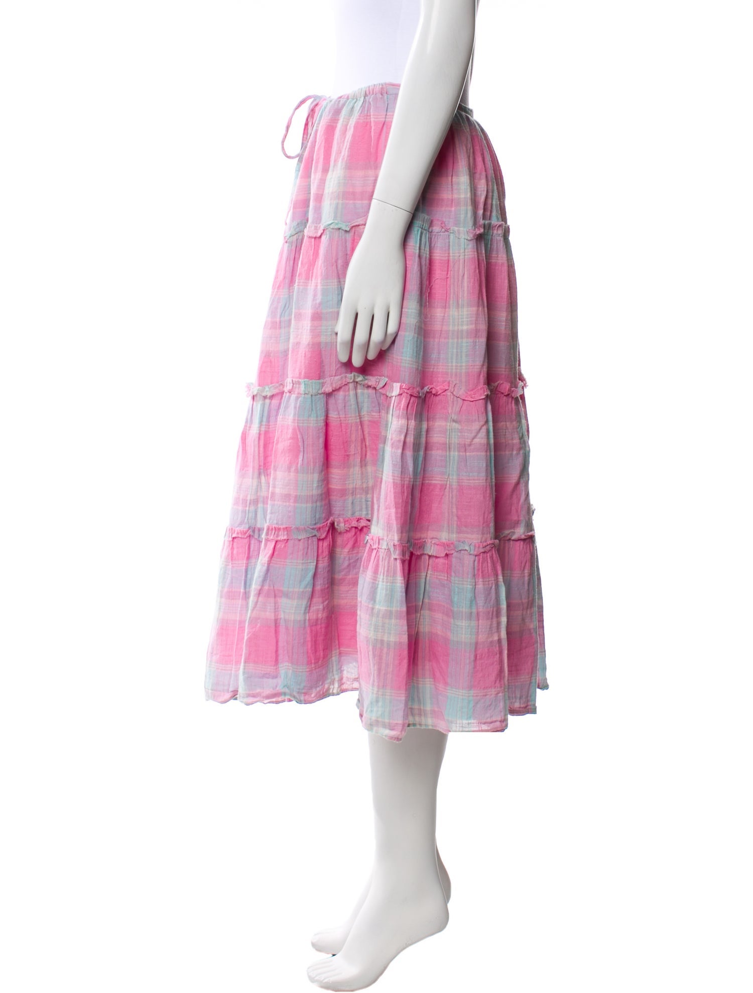 LoveShackFancy Plaid Print Midi Length Skirt
