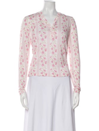 LoveShackFancy Floral Print V-Neck Blouse