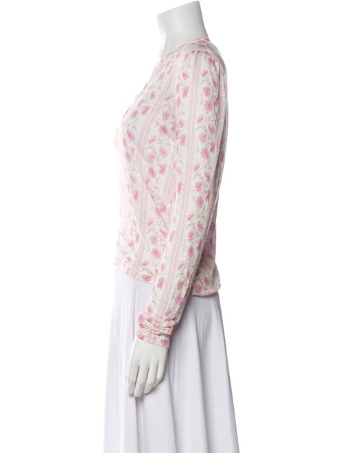 LoveShackFancy Floral Print V-Neck Blouse