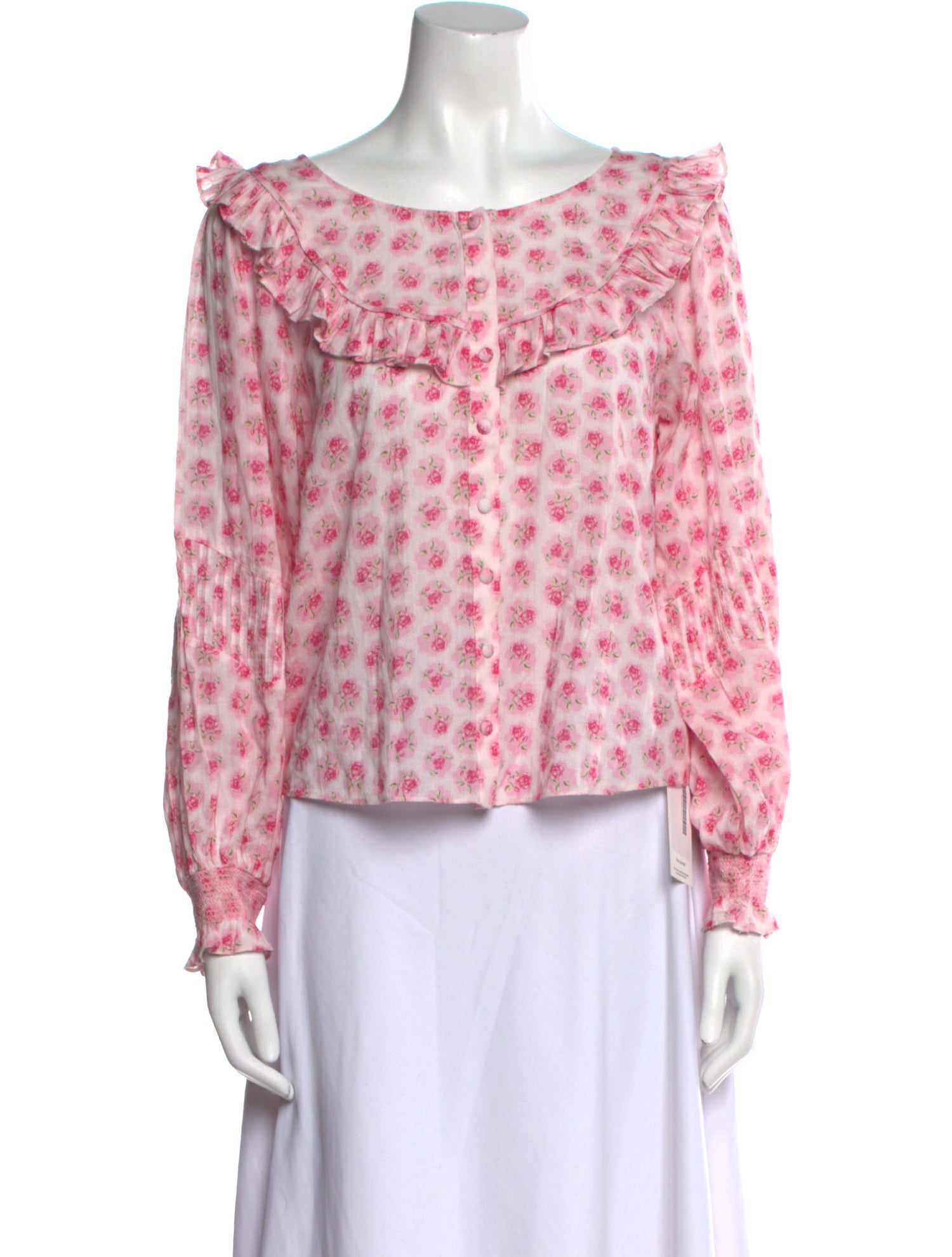 LoveShackFancy Floral Print Bateau Neckline Blouse