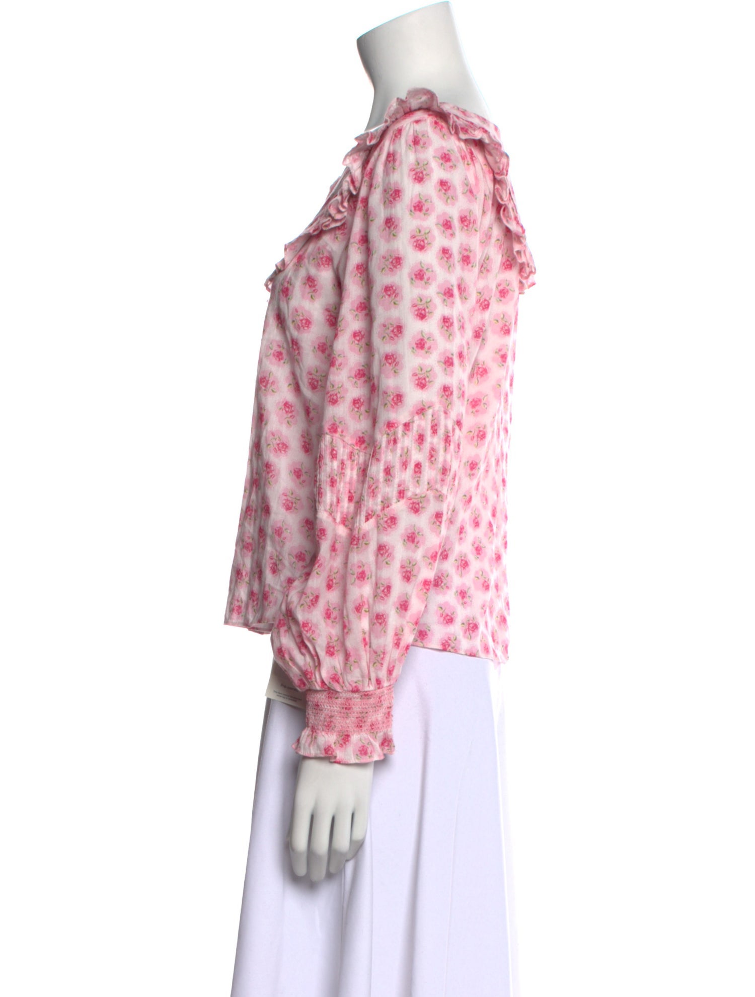 LoveShackFancy Floral Print Bateau Neckline Blouse