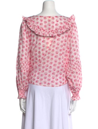 LoveShackFancy Floral Print Bateau Neckline Blouse