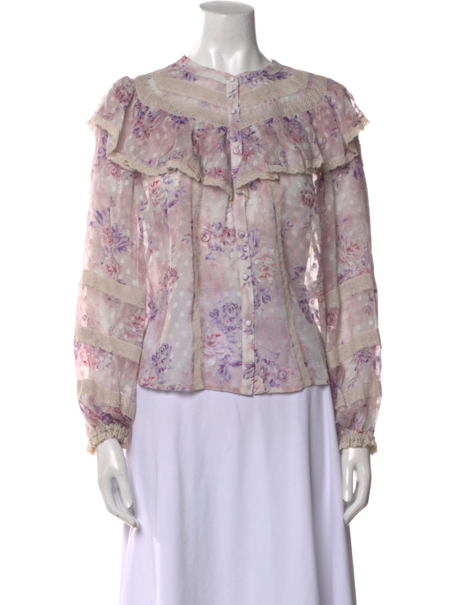 LoveShackFancy Silk Floral Print Blouse