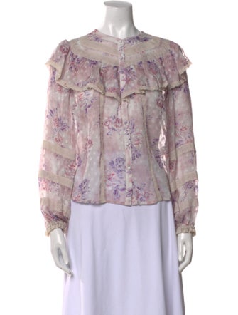 LoveShackFancy Silk Floral Print Blouse