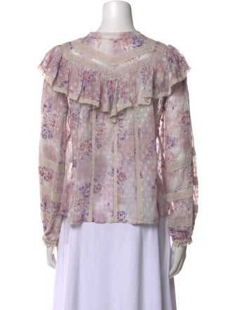 LoveShackFancy Silk Floral Print Blouse