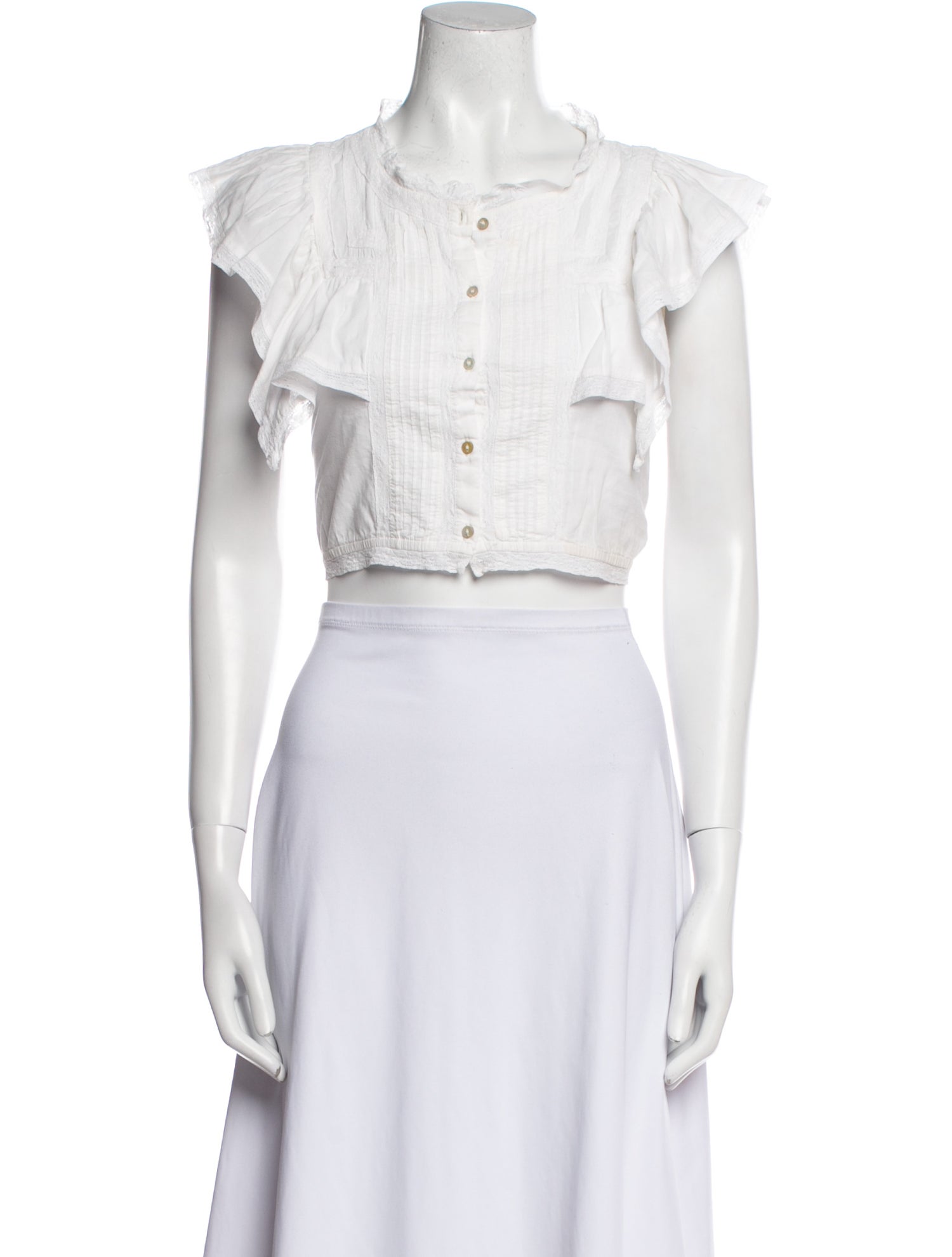 LoveShackFancy Crew Neck Short Sleeve Crop Top