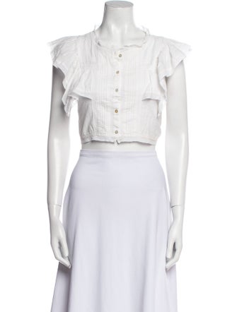 LoveShackFancy Crew Neck Short Sleeve Crop Top