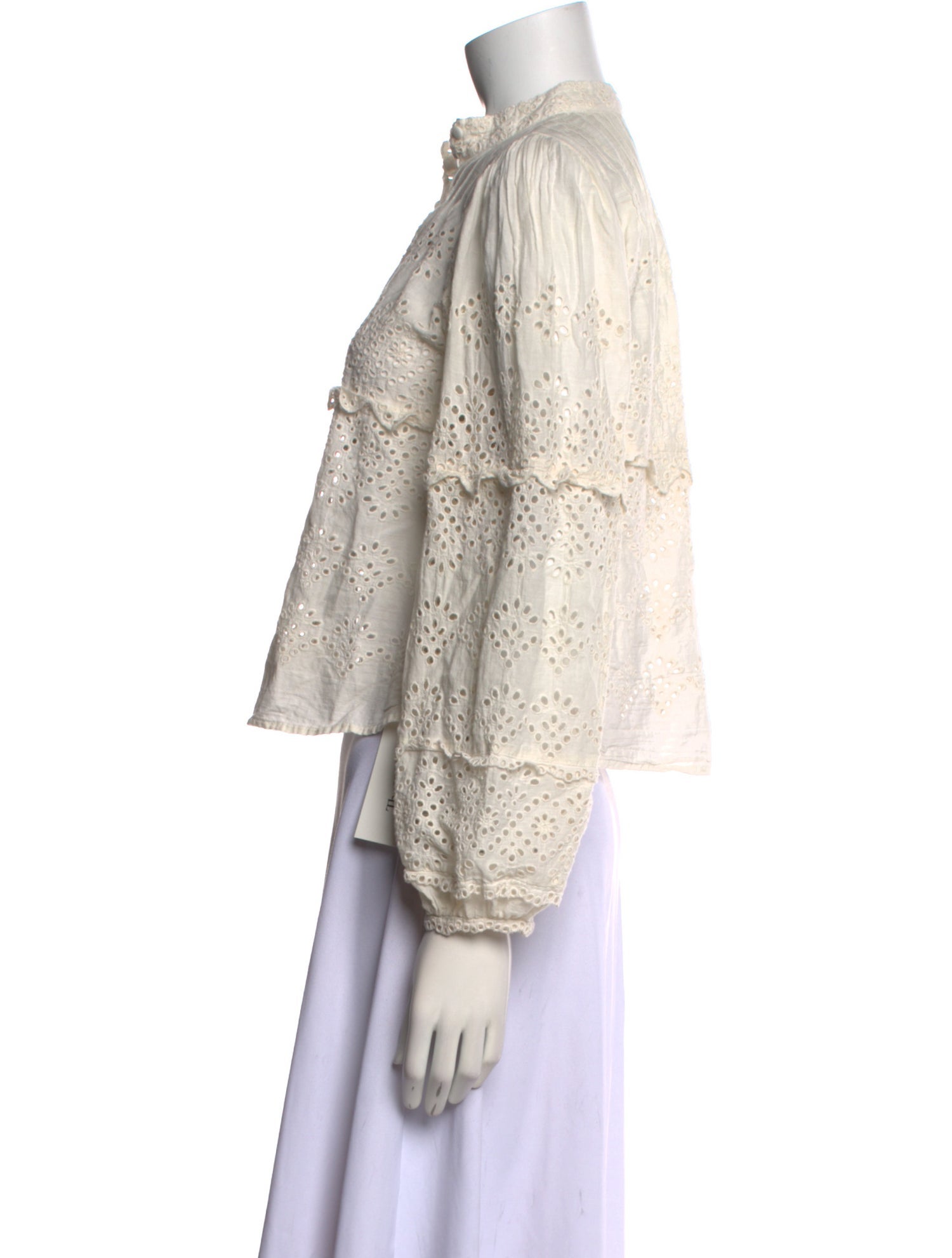 LoveShackFancy Lace Pattern Mock Neck Blouse