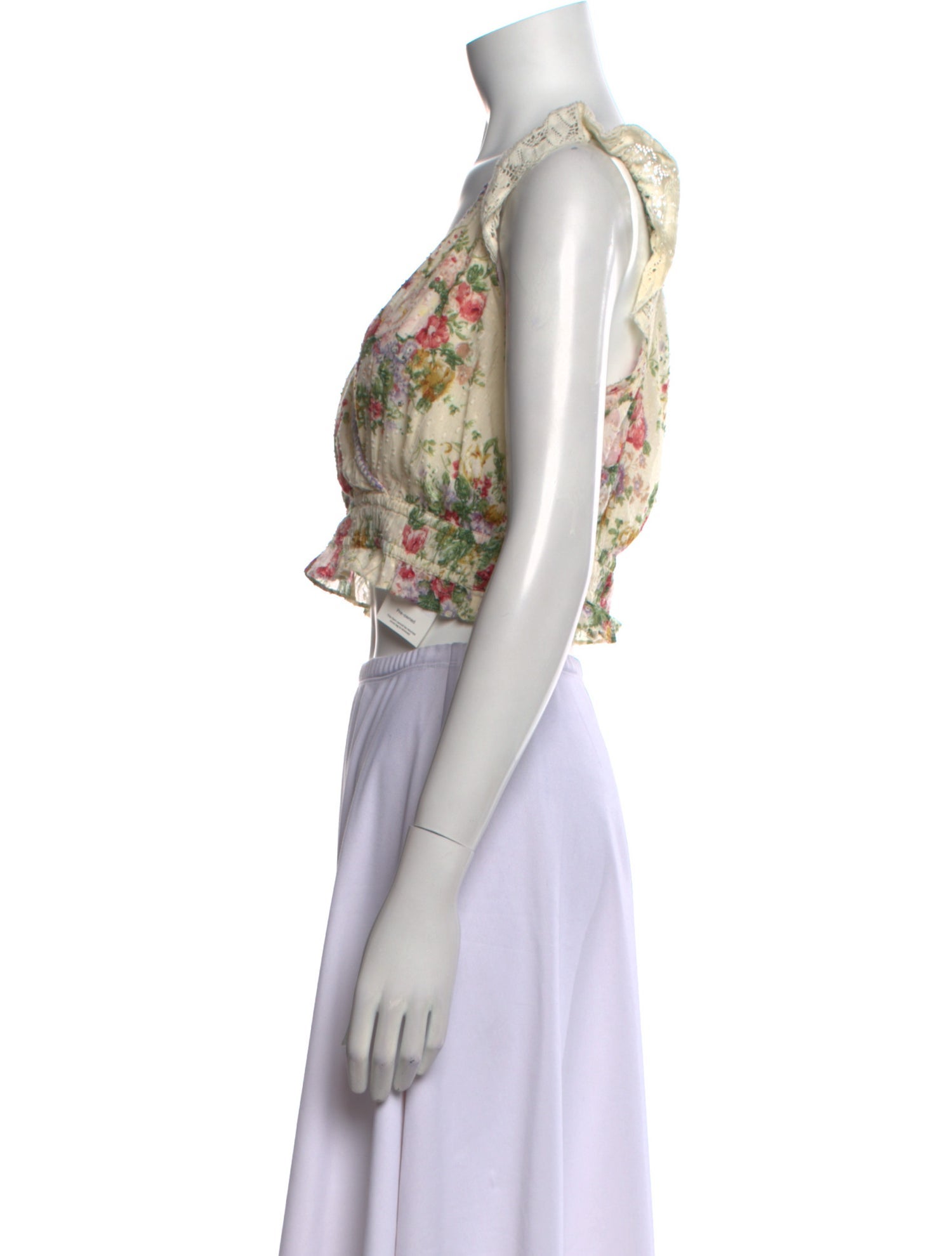 LoveShackFancy Floral Print V-Neck Crop Top