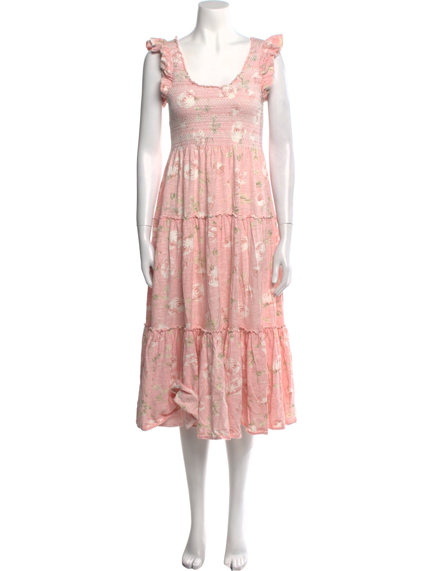 LoveShackFancy Floral Print Knee-Length Dress