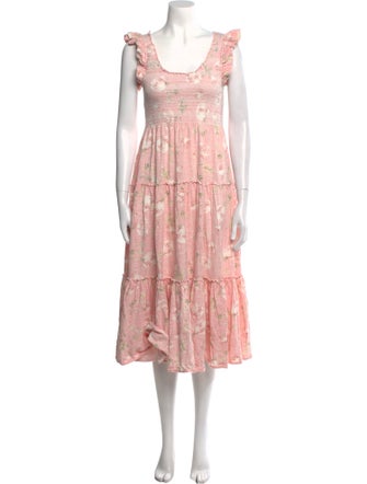 LoveShackFancy Floral Print Knee-Length Dress