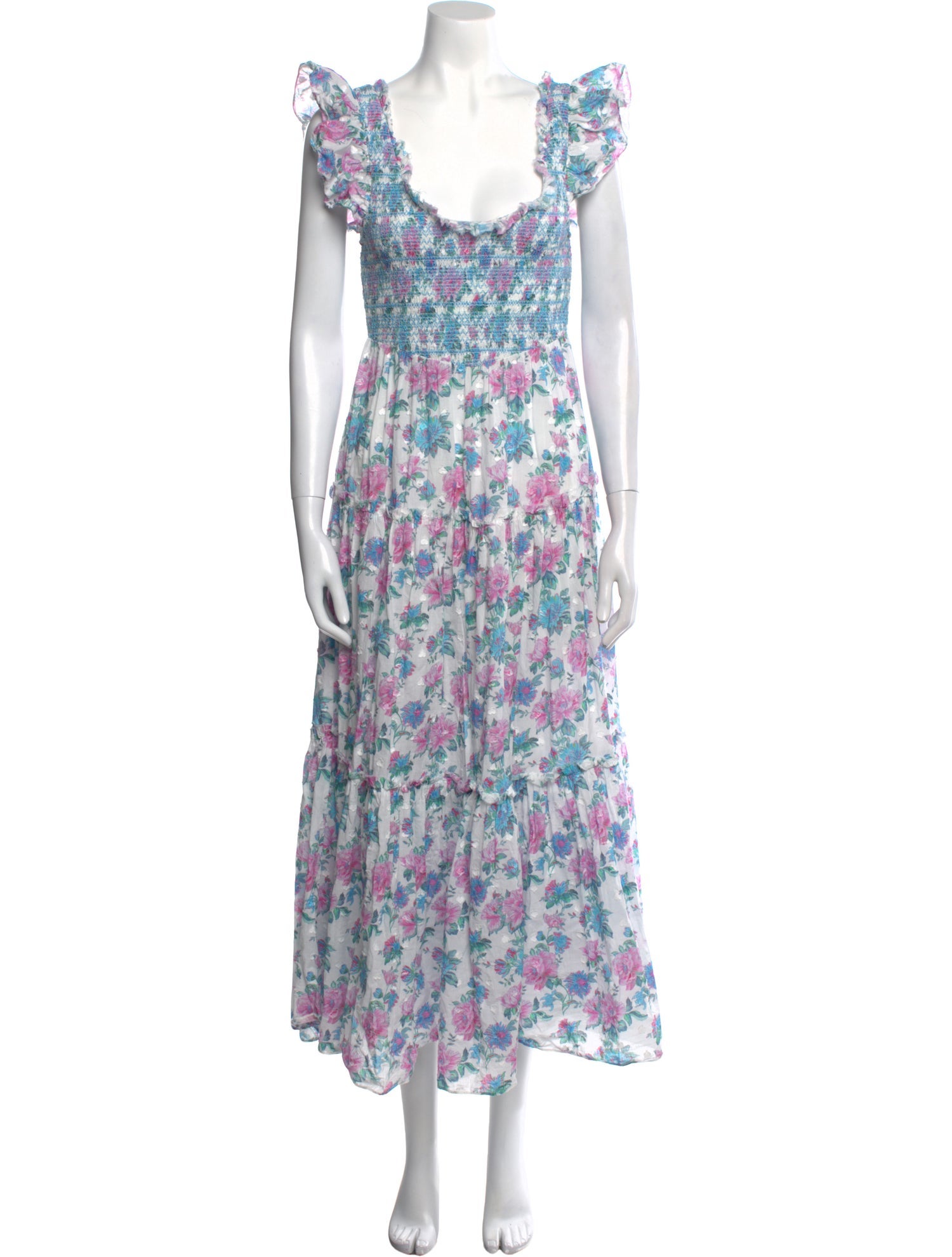LoveShackFancy Floral Print Midi Length Dress