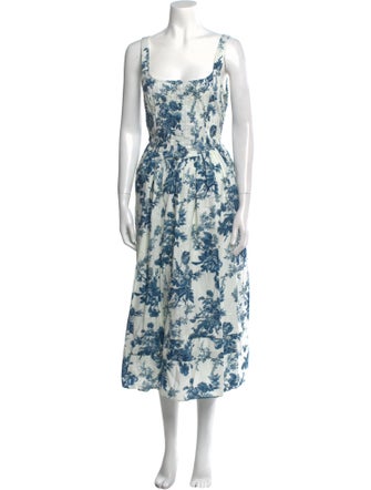 LoveShackFancy Floral Print Midi Length Dress