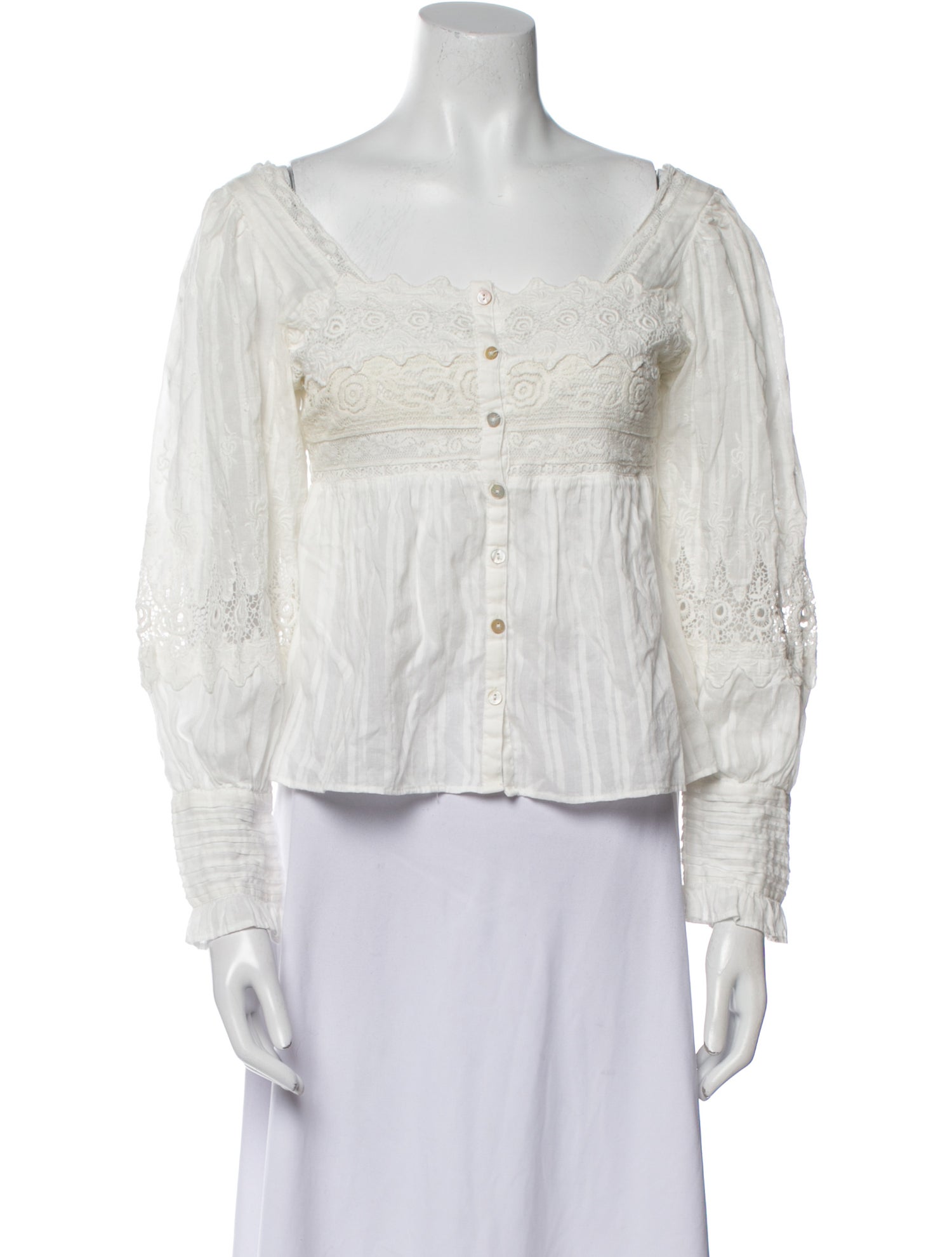 LoveShackFancy Square Neckline Long Sleeve Crop Top