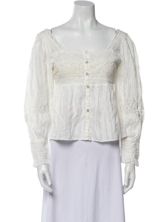 LoveShackFancy Square Neckline Long Sleeve Crop Top