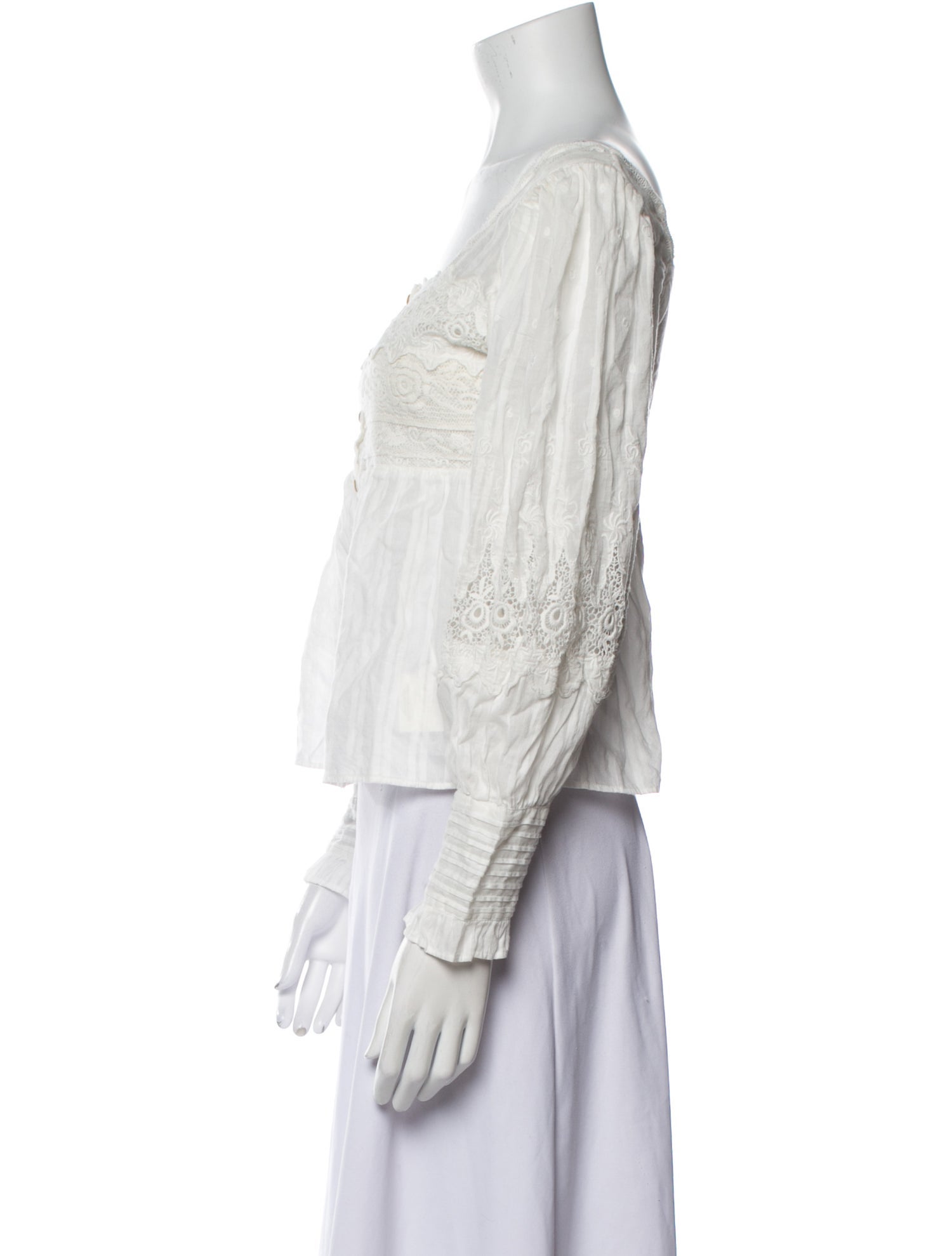 LoveShackFancy Square Neckline Long Sleeve Crop Top