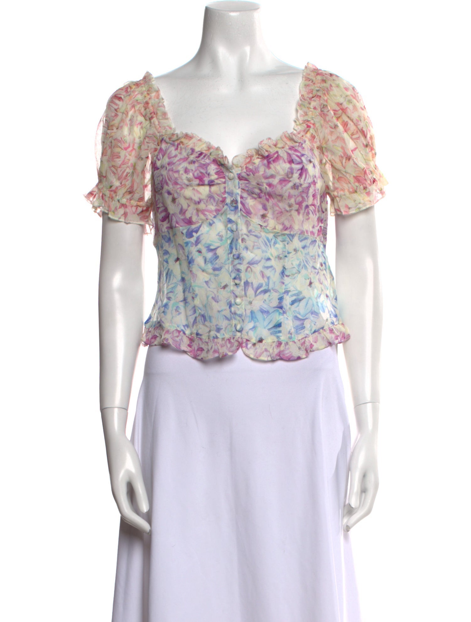LoveShackFancy Silk Floral Print Crop Top