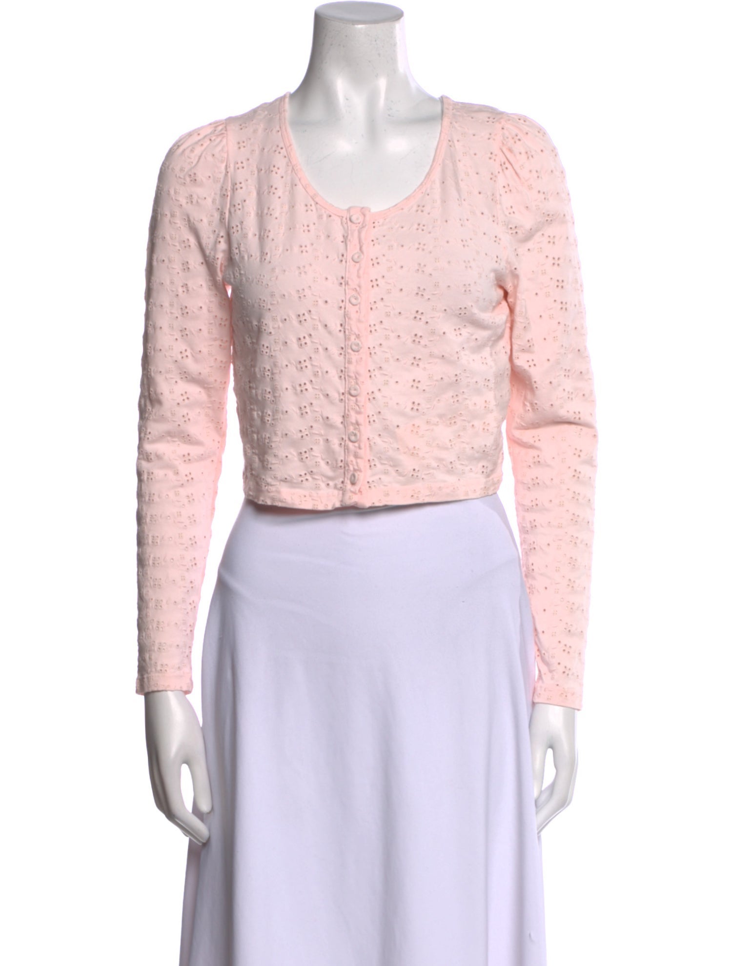 LoveShackFancy Scoop Neck Long Sleeve Crop Top