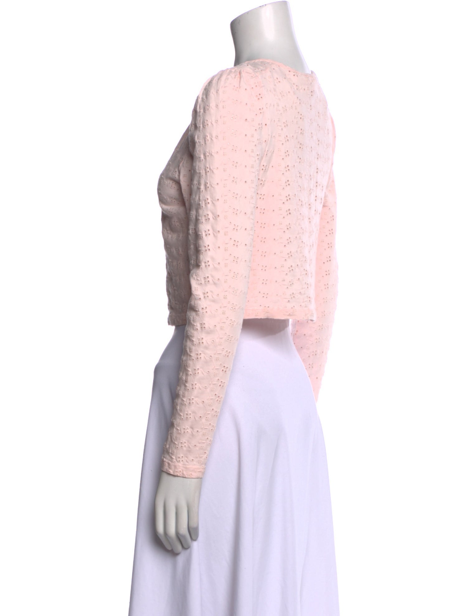 LoveShackFancy Scoop Neck Long Sleeve Crop Top