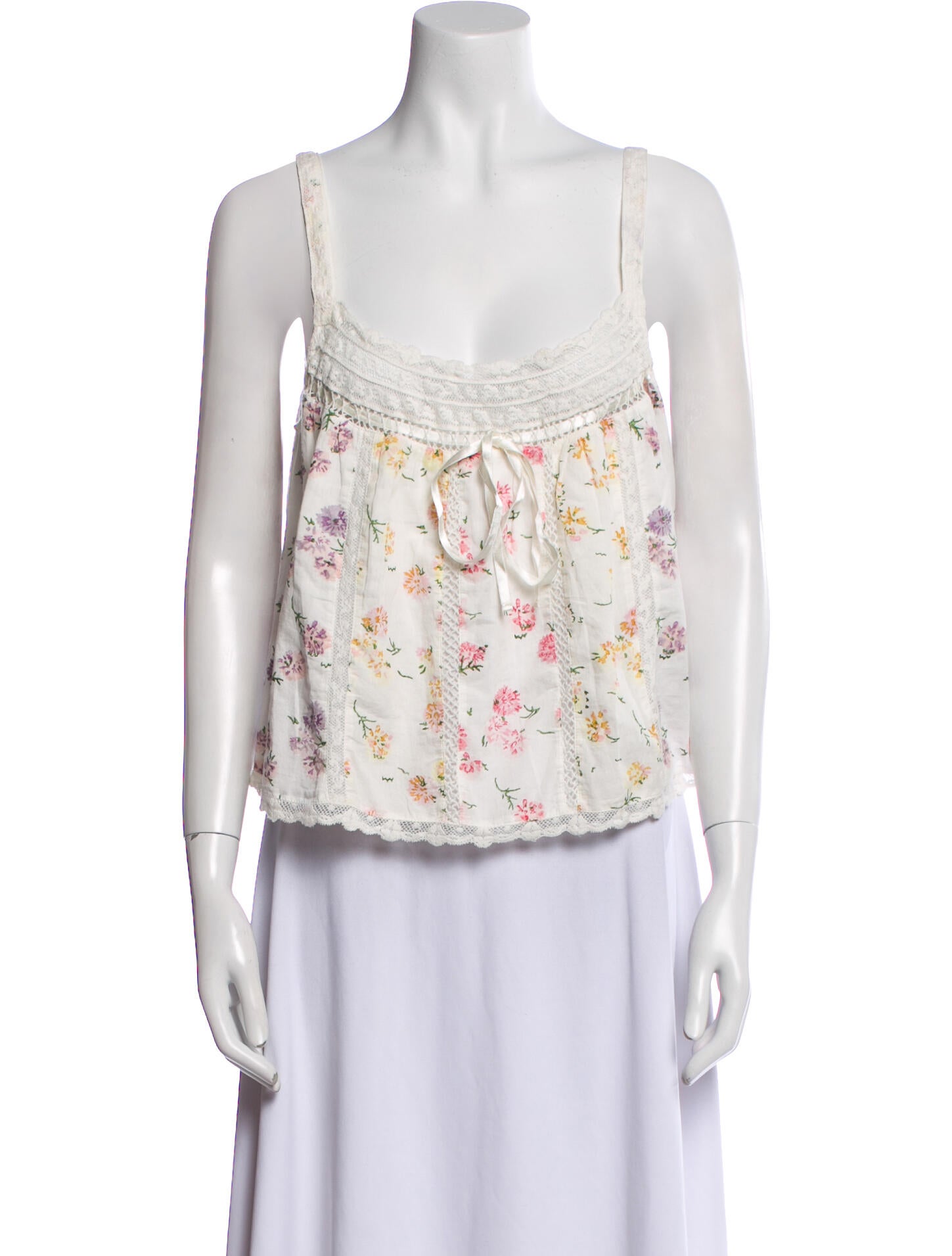 LoveShackFancy Floral Print Square Neckline Top