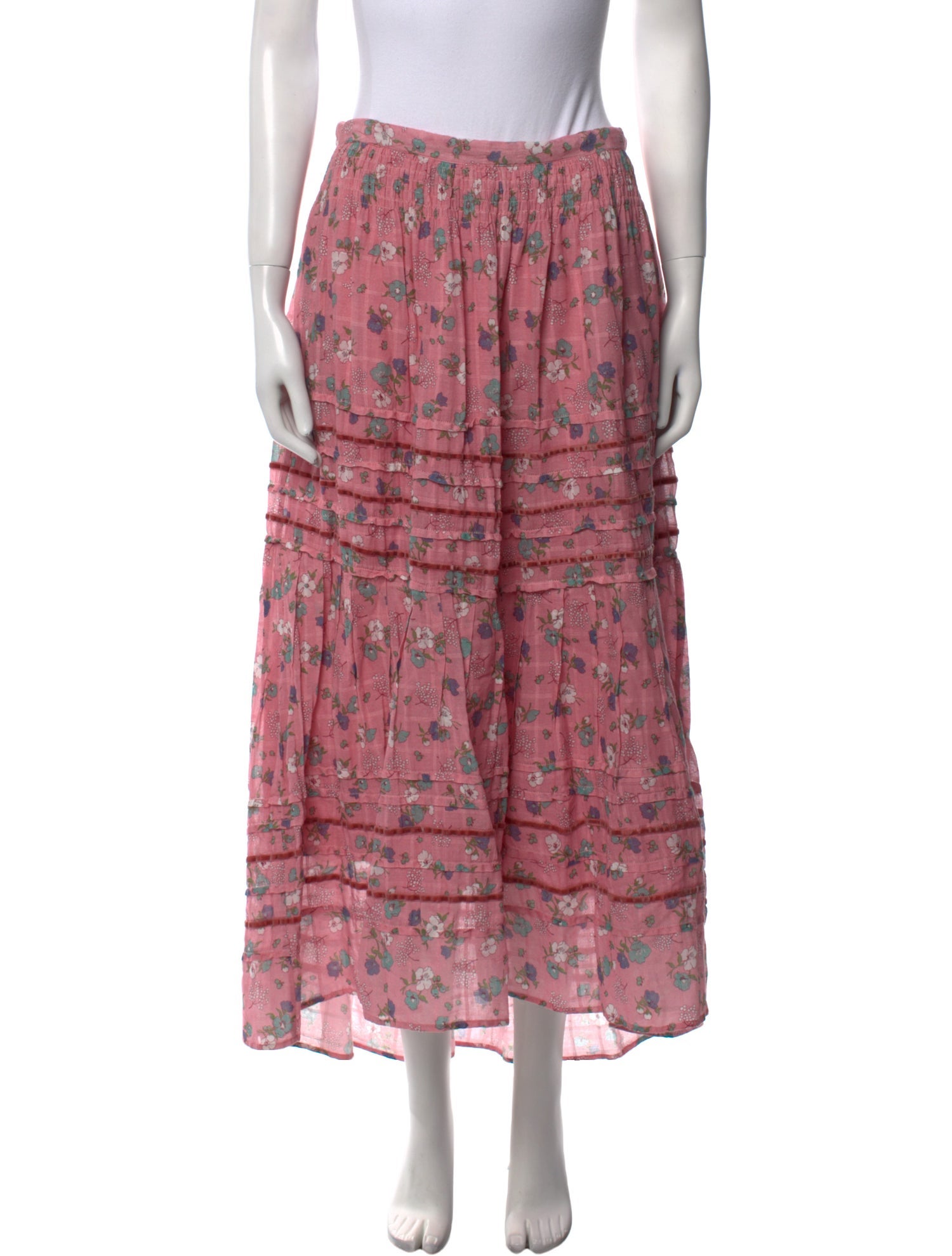 LoveShackFancy Floral Print Midi Length Skirt