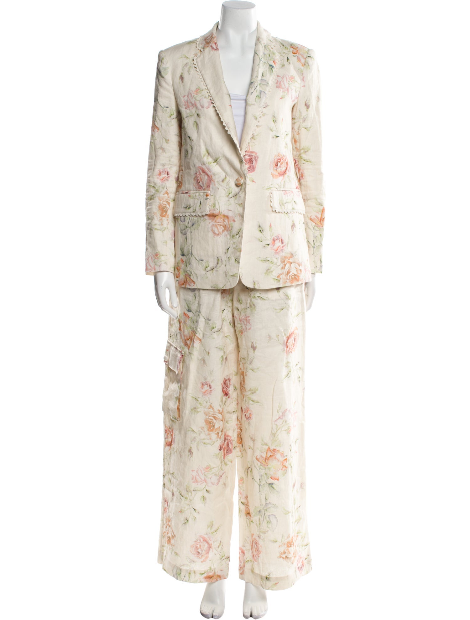 LoveShackFancy Linen Floral Print Pantsuit