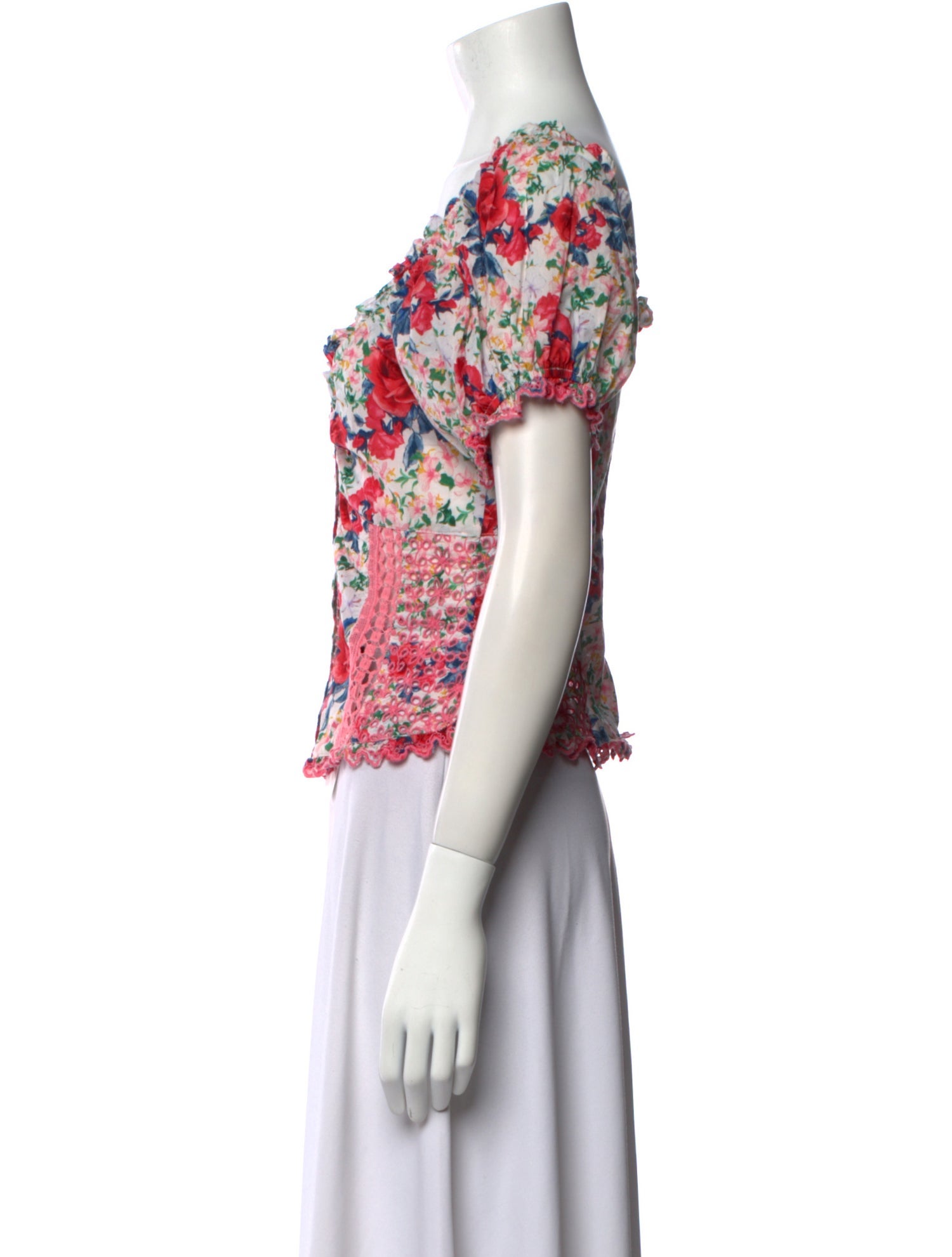 LoveShackFancy Floral Print V-Neck Crop Top