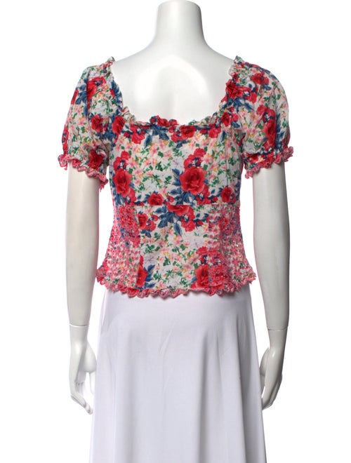 LoveShackFancy Floral Print V-Neck Crop Top