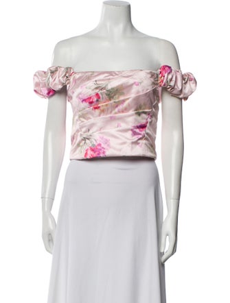 LoveShackFancy Floral Print Off-The-Shoulder Crop Top