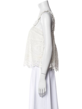 LoveShackFancy Square Neckline Sleeveless Crop Top