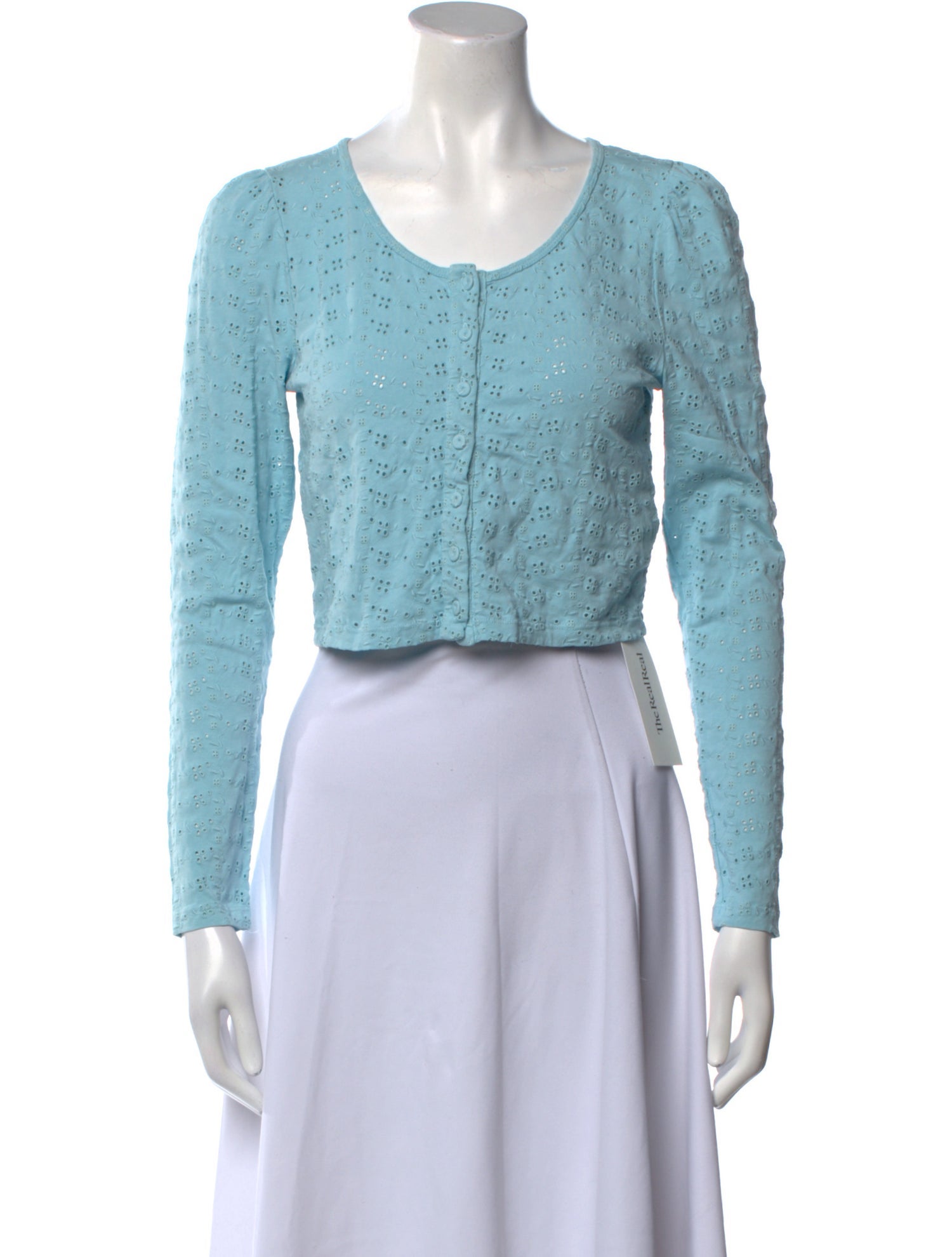 LoveShackFancy Scoop Neck Long Sleeve Crop Top