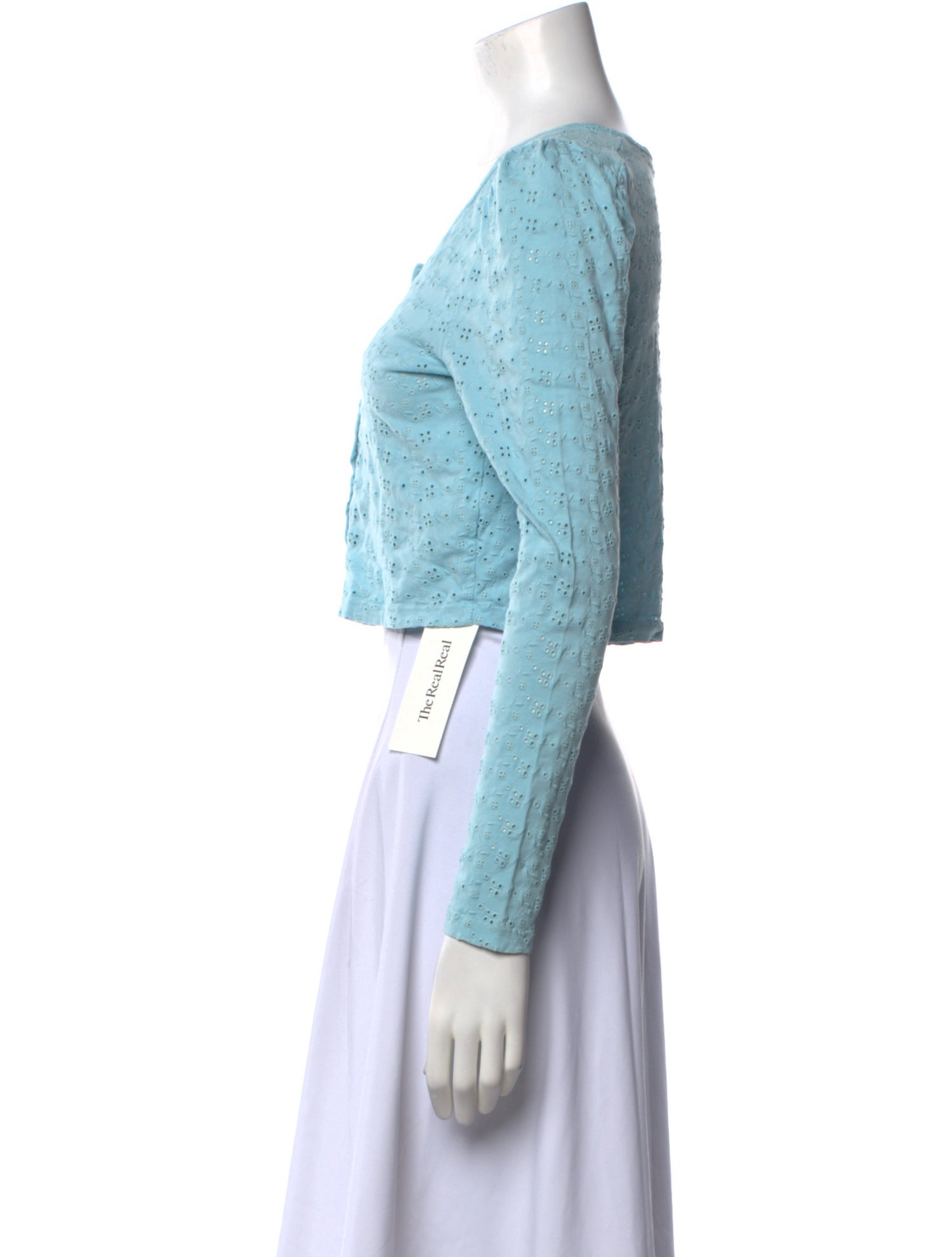 LoveShackFancy Scoop Neck Long Sleeve Crop Top