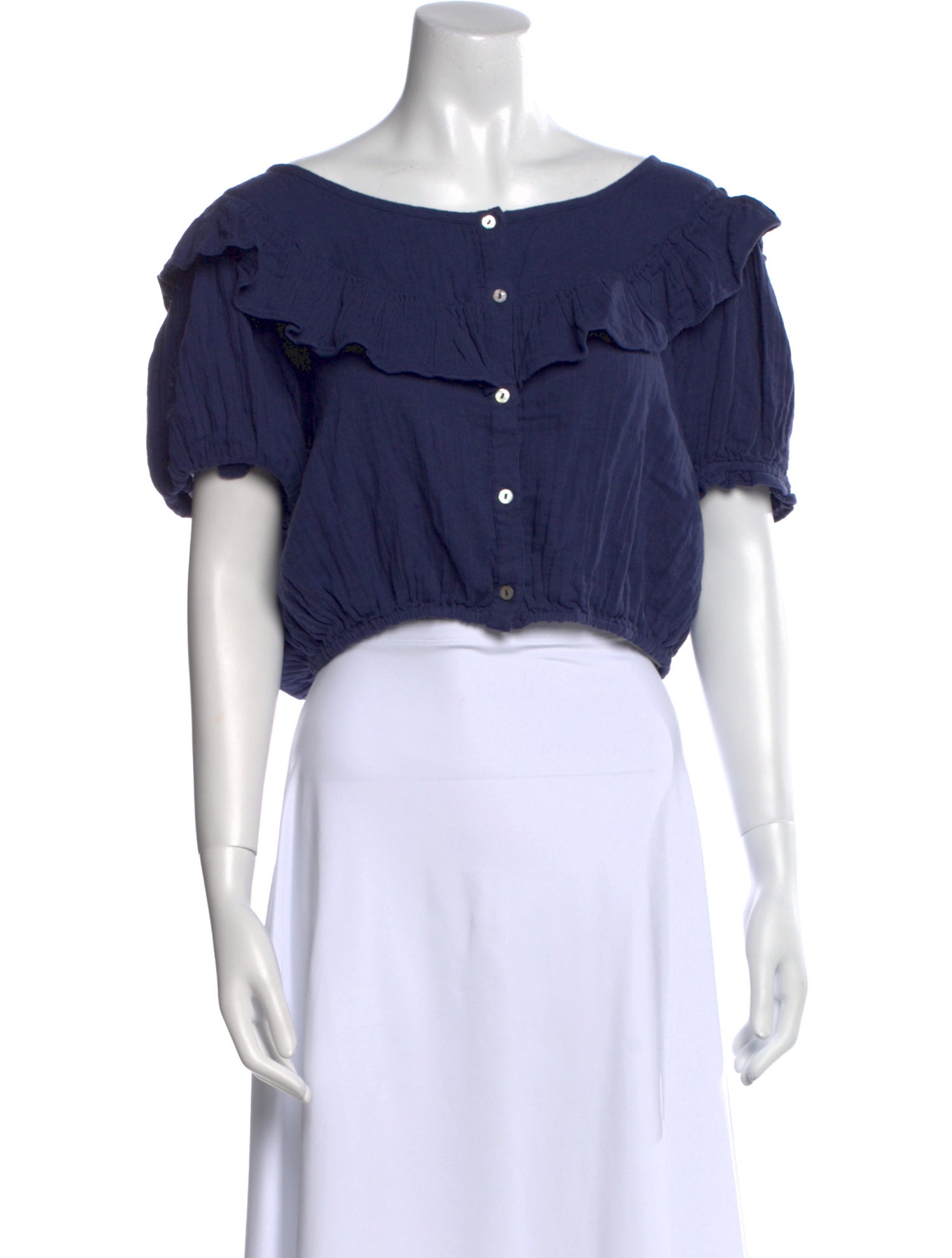 LoveShackFancy Off-The-Shoulder Short Sleeve Crop Top