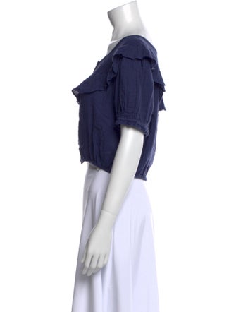 LoveShackFancy Off-The-Shoulder Short Sleeve Crop Top