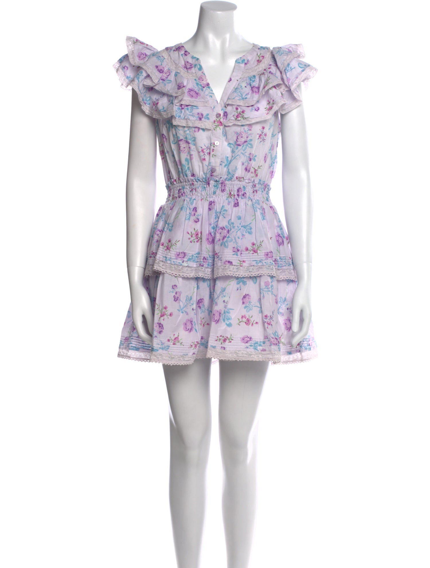 LoveShackFancy Floral Print Mini Dress
