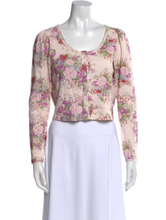 LoveShackFancy Floral Print Scoop Neck Crop Top