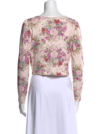 LoveShackFancy Floral Print Scoop Neck Crop Top