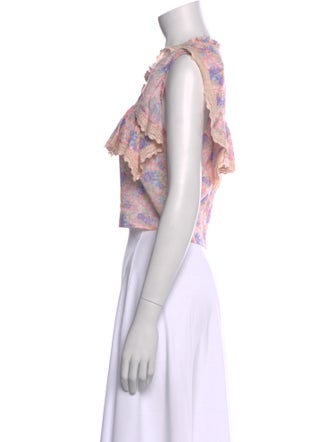 LoveShackFancy Floral Print Scoop Neck Crop Top