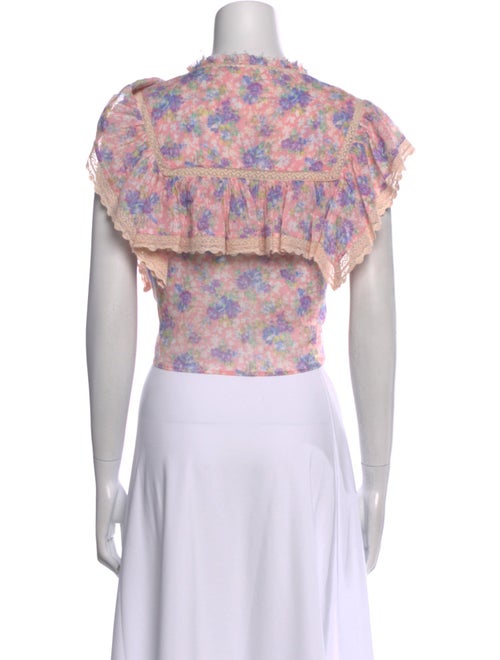 LoveShackFancy Floral Print Scoop Neck Crop Top