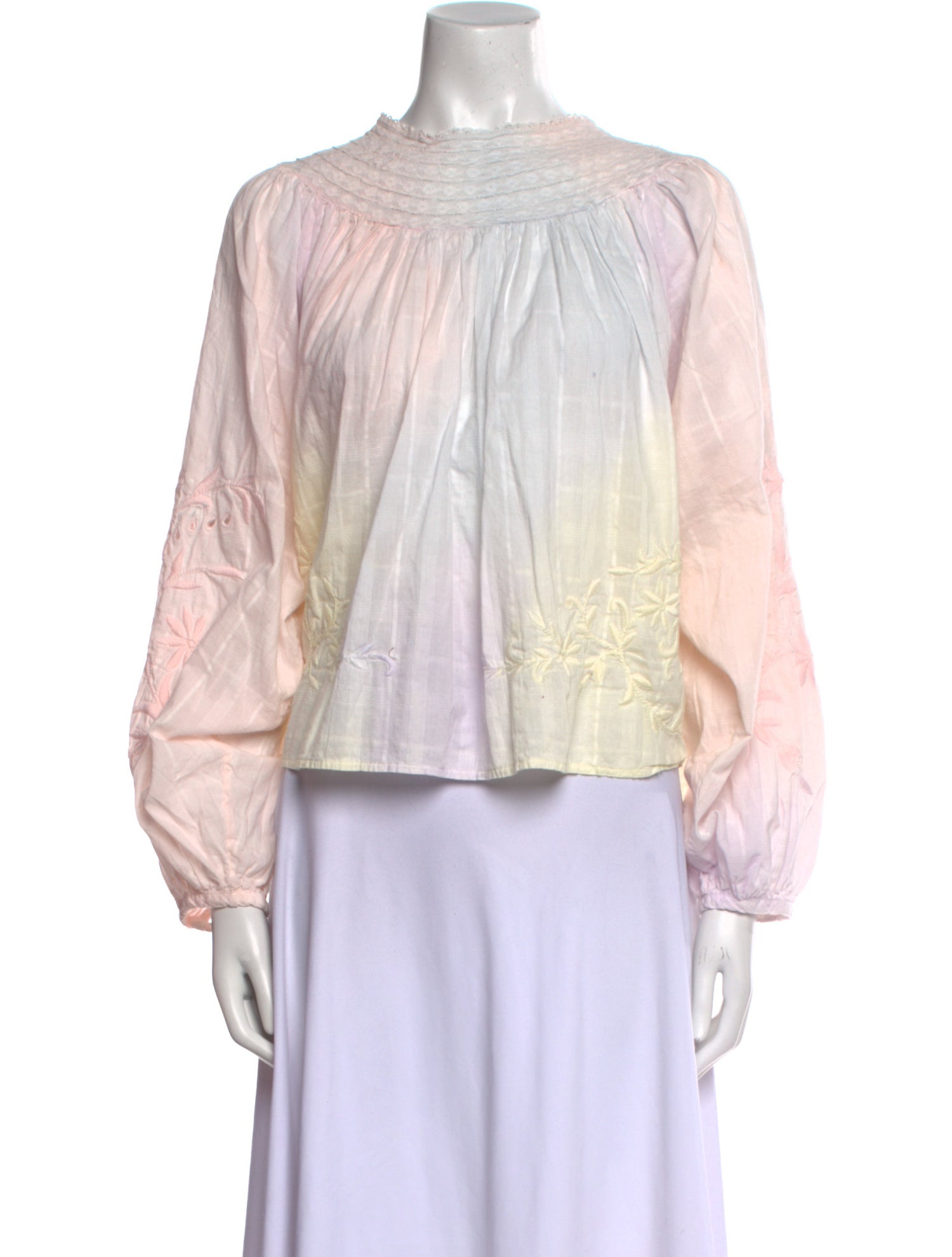 LoveShackFancy Colorblock Pattern Mock Neck Blouse