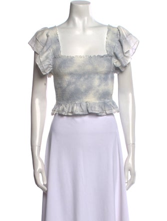 LoveShackFancy Tie-Dye Print Square Neckline Crop Top