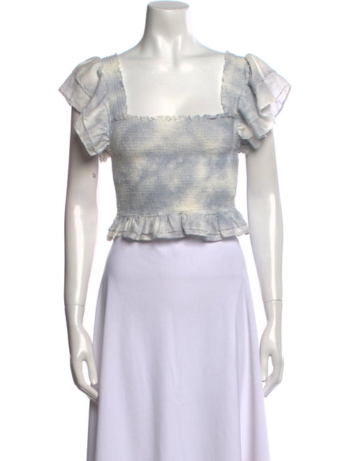 LoveShackFancy Tie-Dye Print Square Neckline Crop Top