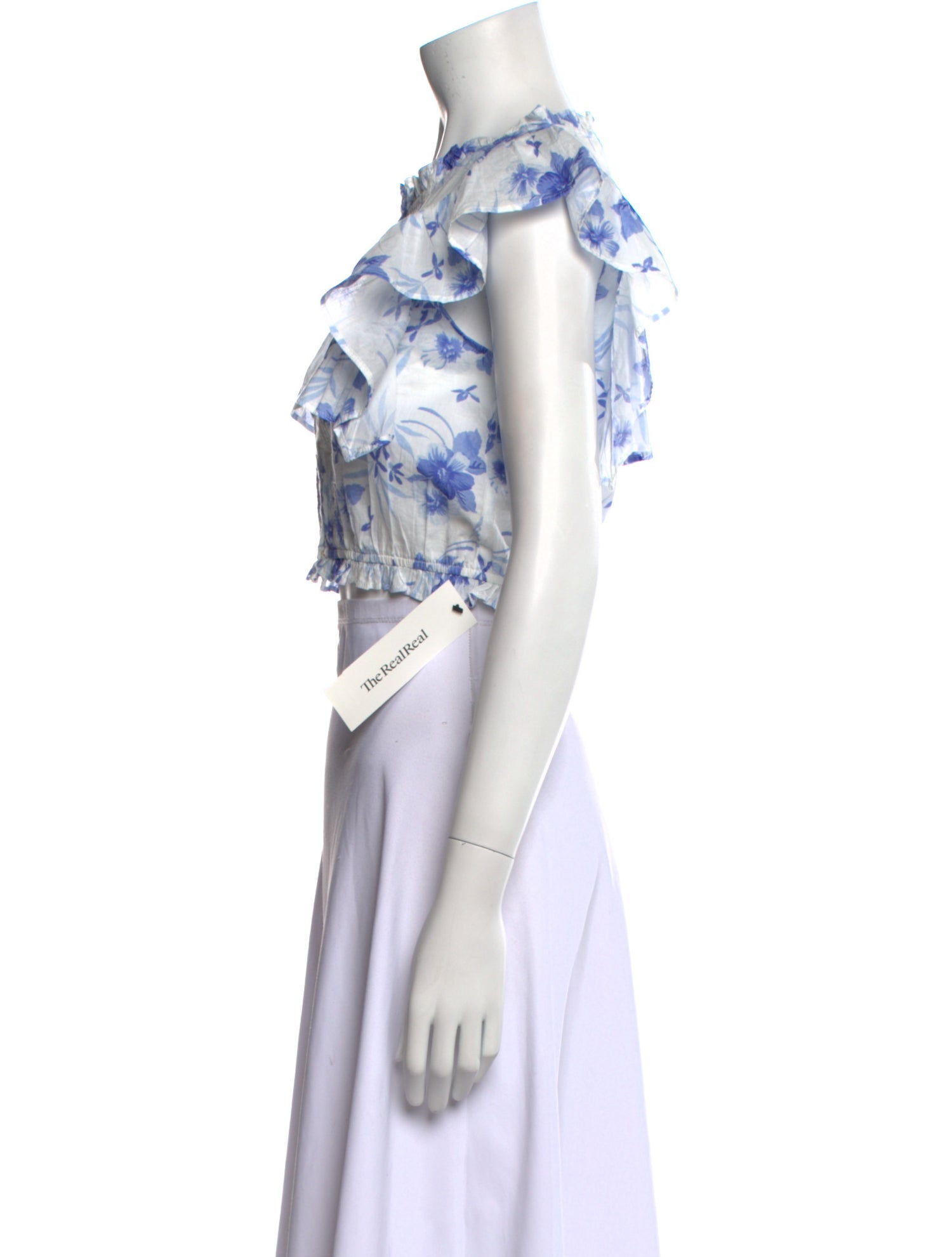 LoveShackFancy Floral Print Mock Neck Crop Top